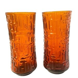 VTG Libbey Tumbler Glasses Artica Cooler Amber Orange 1970’s Set of 2